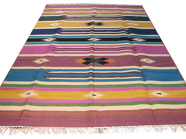 Handmade Multi Color Dhurry Rug 5'7 x 8'8 Geometric Design: Handmade Multi Color Dhurry Rug 5'7 x 8'8 Geometric Design Free continental US Shipping Enhance your living space with this stunning 5.7 x 8.8 Multi Color Dhurry Rug. Designed with bold geometric patt