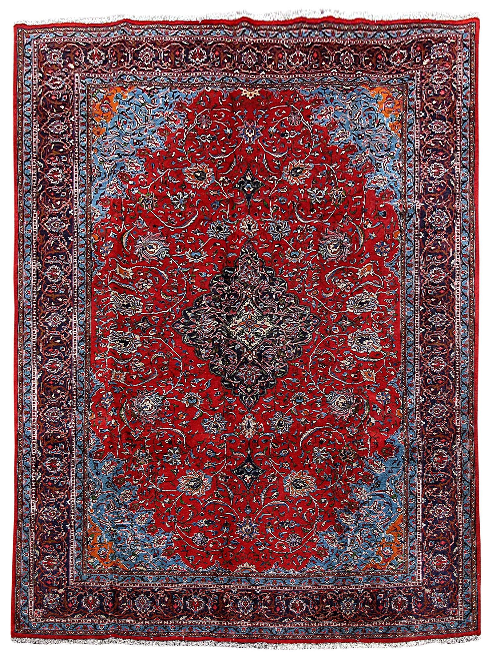 Handcrafted 9.6 x 13.2 Dark Red Persian Sarouk Rug: Handcrafted 9.6 x 13.2 Dark Red Persian Sarouk Rug Free continental US Shipping Introducing a stunning handcrafted Persian Sarouk rug, measuring 9' 6" x 13' 2". This exquisite piece is meticulously cr