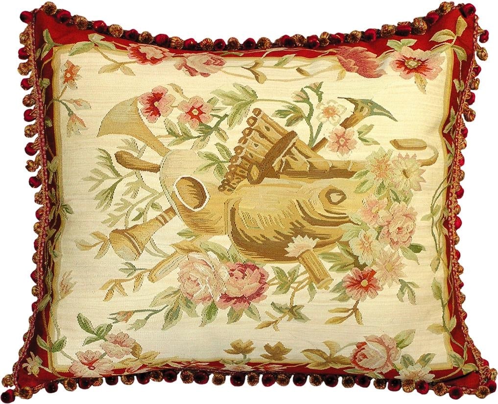 Aubusson Music Design Throw Pillow Hand-Woven Cream Maroon: Aubusson Music Design Throw Pillow Hand-Woven Cream Maroon Enhance your home decor with this Elegant Music Design Throw Pillow, featuring a beautiful Aubusson style that celebrates musical themes. Cra