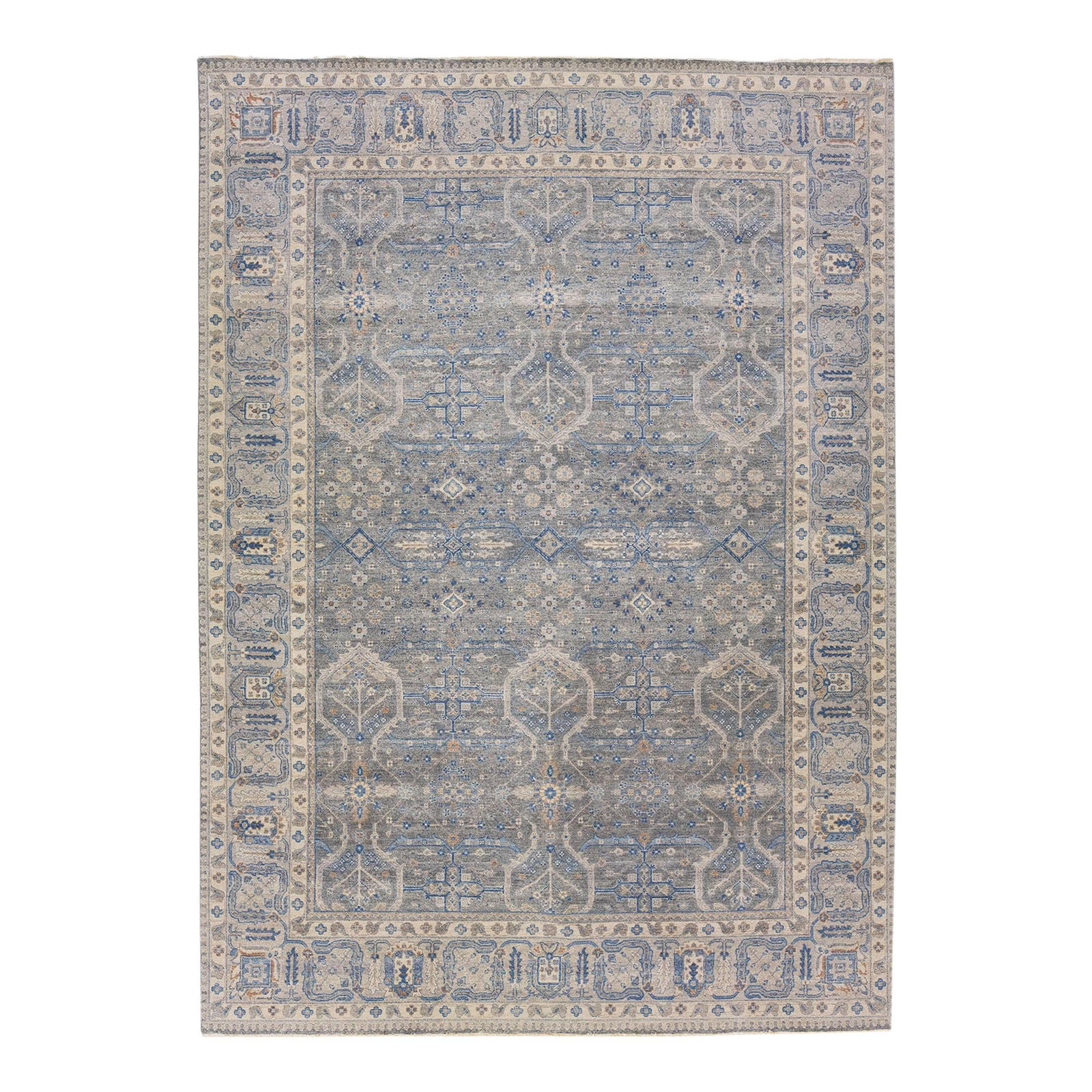 Elegant Gray Floral Wool Rug Handcrafted (1 of 7)