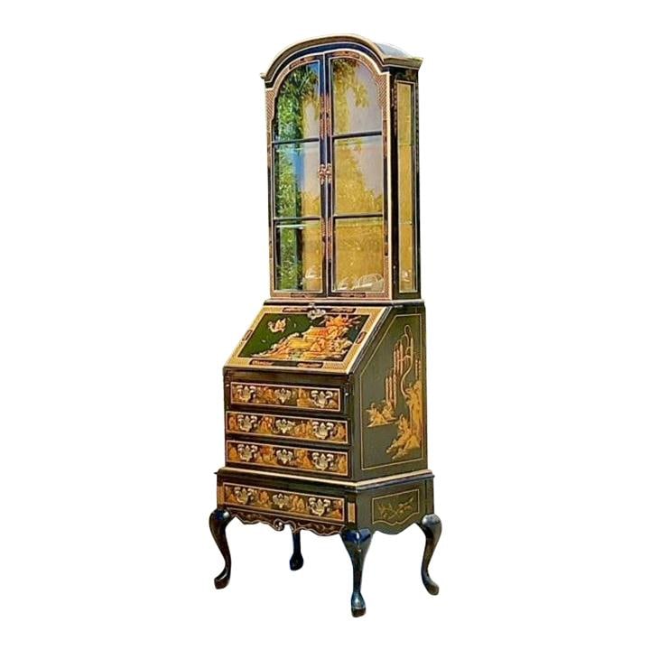 Vintage Asian Chinoiserie Black Secretary Desk with Elegant Detailing (1 of 7)