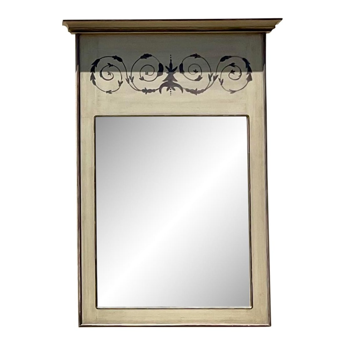 Vintage Boho Hand Painted Provencal Mirror Ecru 34.5x48.75: Vintage Boho Hand Painted Provencal Mirror Ecru 34.5x48.75 Enhance your home decor with this Vintage Boho Hand Painted Provencal Mirror. This exquisite piece showcases a unique combination of Bohemian