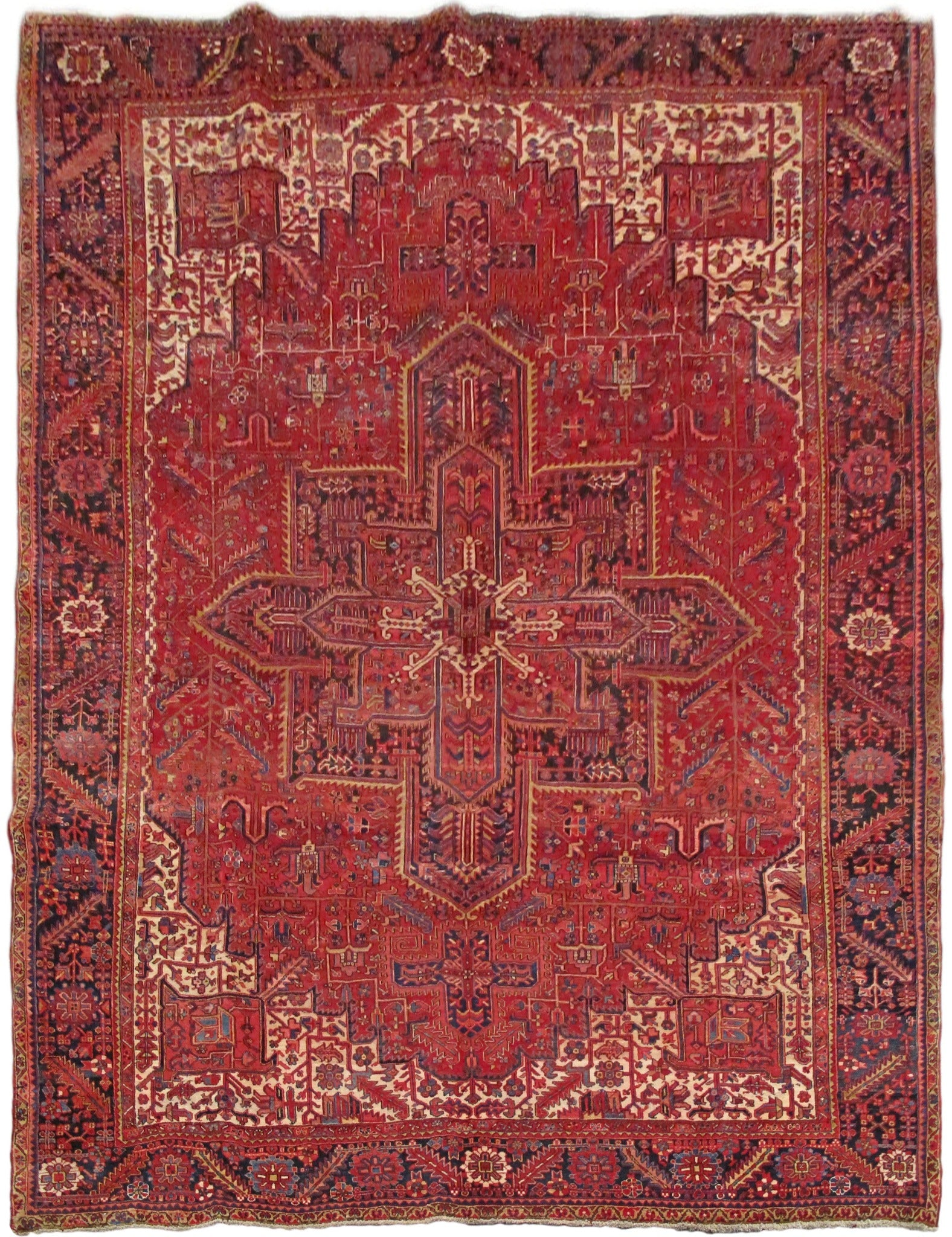 10 x 13 Red Persian Heriz Rug Handcrafted Premium Wool: 10 x 13 Red Persian Heriz Rug Handcrafted Premium Wool Free continental US Shipping Indulge in the opulence of the 10' x 12.10' Authentic Persian Heriz Rug, a stunning centerpiece that embodies timele