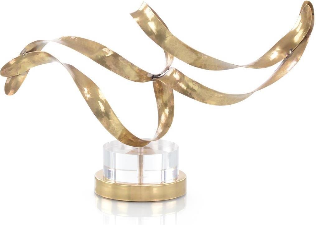 John-Richard Brass Ribbon Sculpture 13H 22W 6D: John-Richard Brass Ribbon Sculpture 13H 22W 6D Discover the elegance of this Antique Style Brass Ribbon Sculpture, a stunning piece that blends vintage aesthetics with modern craftsmanship. This decor