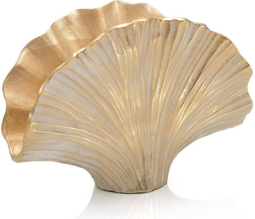 John-Richard Gold Ginkgo Leaf Vase 9.5H 5W 13D: John-Richard Gold Ginkgo Leaf Vase 9.5H 5W 13D This elegant vase features a striking ginkgo leaf design, perfect for adding a touch of sophistication to any decor. Crafted by John-Richard, this vase s