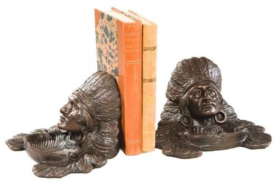 Lodge Style Bookends with Indian Chief Design in Resin (1 of 1)