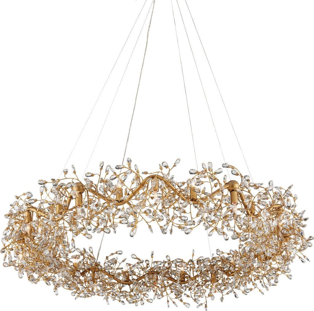 Currey Adjustable Crystal Grande Ring Chandelier 12.5H 57.5W 57.5D Dimmable: Currey Adjustable Crystal Grande Ring Chandelier 12.5H 57.5W 57.5D Dimmable Illuminate your space with this Glamorous Adjustable Crystal Chandelier, a stunning centerpiece that combines elegance and f