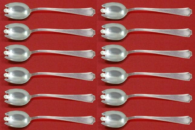 Durgin-Gorham Fairfax Sterling Silver Ice Cream Fork Set 12pcs: Durgin-Gorham Fairfax Sterling Silver Ice Cream Fork Set 12pcs Elevate your dessert experience with this exquisite 12-piece set of Fairfax ice cream dessert forks by Durgin-Gorham, crafted from high-q