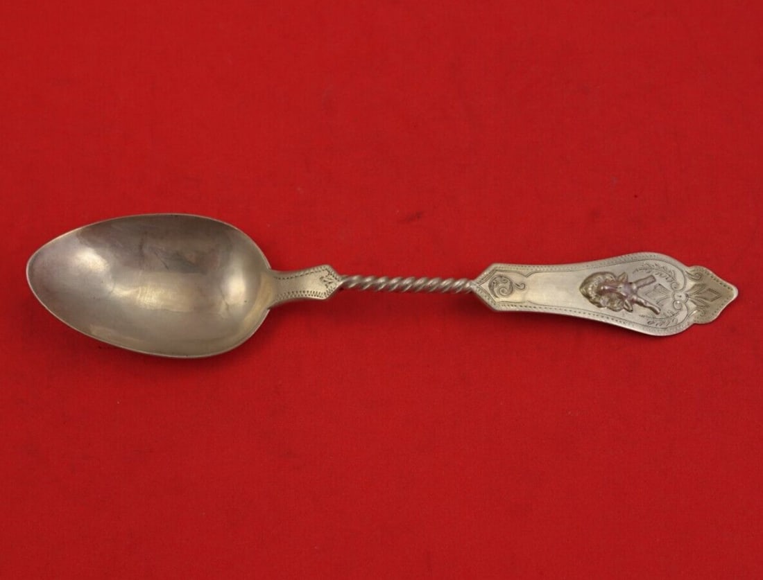 Duhme Saxon Stag Coin Silver Teaspoon Twisted Handle 6 3/8": Duhme Saxon Stag Coin Silver Teaspoon Twisted Handle 6 3/8" This exquisite Saxon Stag teaspoon by Duhme combines elegance and craftsmanship. Made from high-quality coin silver (.900), this 6 3/8" spoo