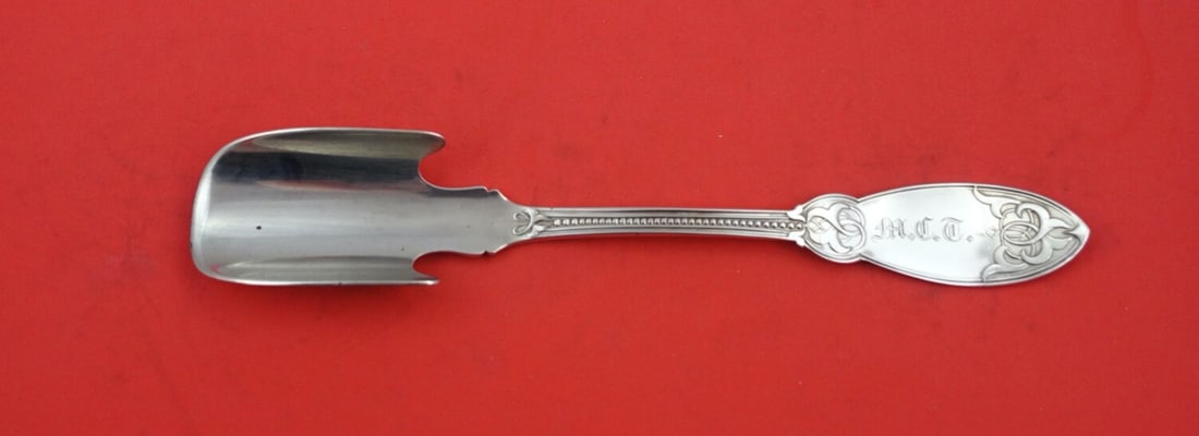 Shiebler Sterling Silver Cheese Scoop 8 1/8" Oriental by John Polhamus: Shiebler Sterling Silver Cheese Scoop 8 1/8" Oriental by John Polhamus This stunning cheese scoop features the elegant 'Oriental' pattern by John Polhamus, crafted in high-quality sterling silver by r