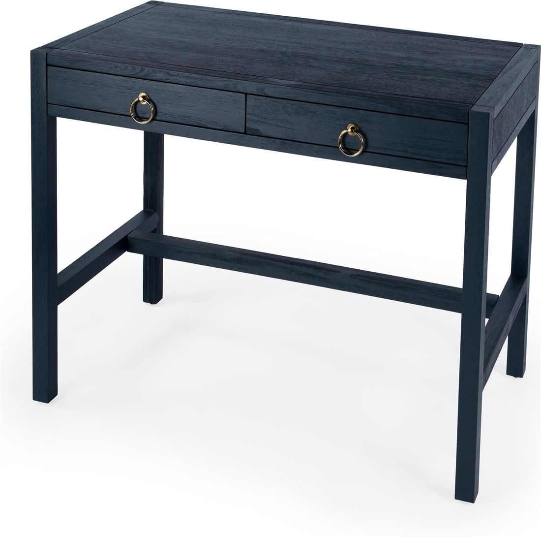 Butler Specialty Navy Blue Rectangle Desk in Acacia: Butler Specialty Navy Blue Rectangle Desk in Acacia This elegant rectangular desk in Navy Blue by Butler Specialty combines style and functionality, making it an ideal addition to any workspace. Craft