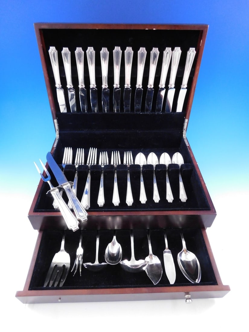Whiting King Albert Sterling Silver Flatware Set for 12 - 59 Pieces Art Deco: Whiting King Albert Sterling Silver Flatware Set for 12 - 59 Pieces Art Deco Elevate your dining experience with the exquisite King Albert Sterling Silver Flatware Set by Whiting Manufacturing Company