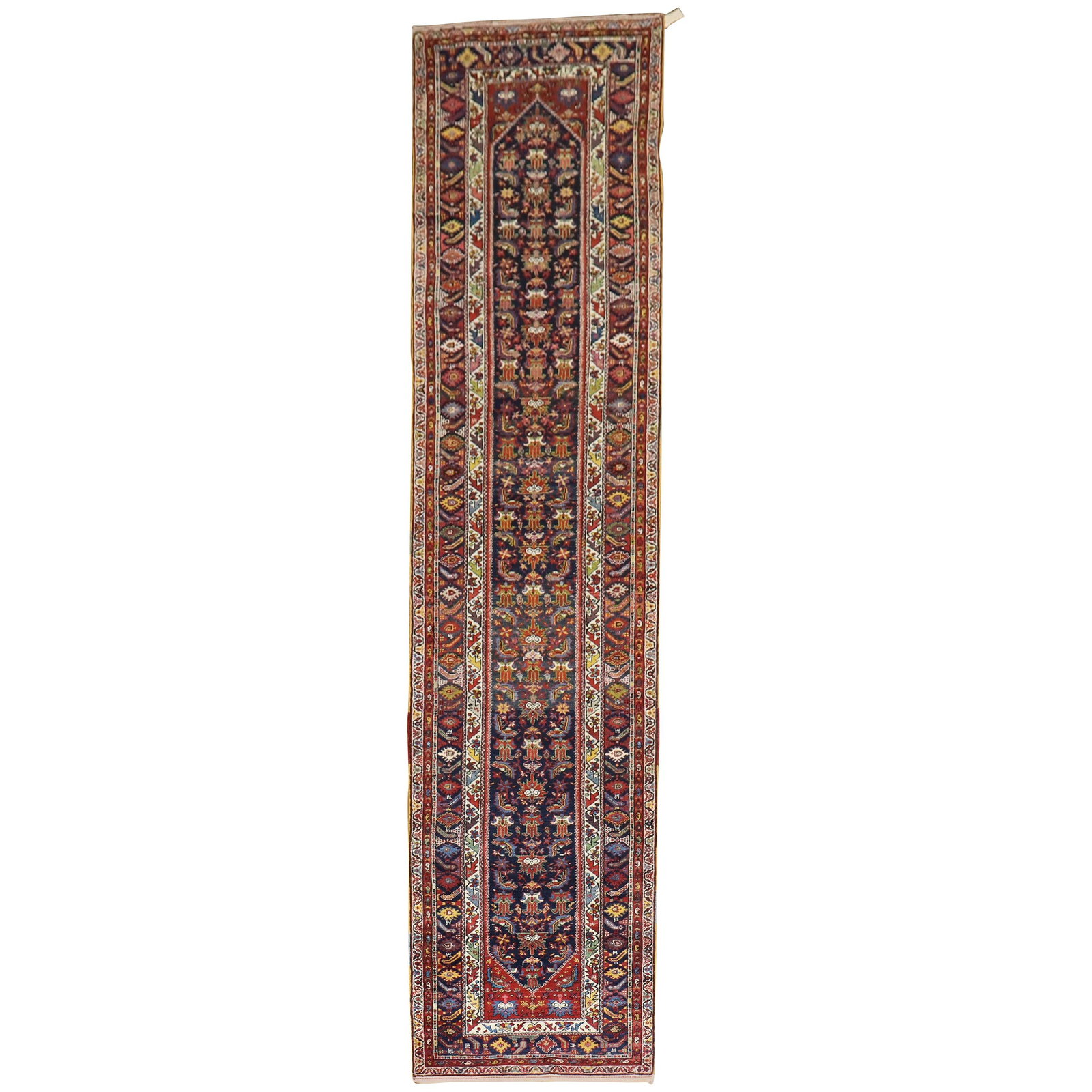 Traditional Persian Hand-Woven Wool Runner Navy 20th Century Malayer 3'4 x 15'4: Traditional Persian Hand-Woven Wool Runner Navy 20th Century Malayer 3'4 x 15'4 Discover a stunning traditional Persian runner featuring a rich navy field, expertly hand-woven from quality wool. This