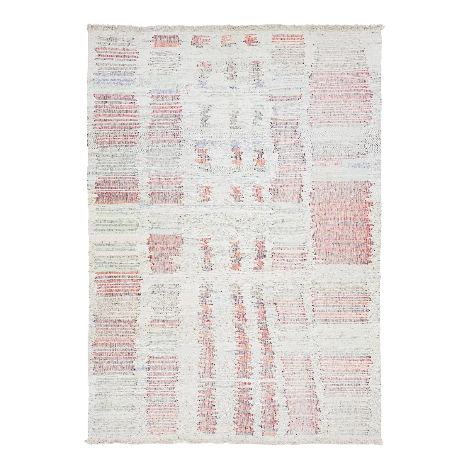 Contemporary Beige Kilim Wool Rug 9'6 x 13'5 Abstract Design: Contemporary Beige Kilim Wool Rug 9'6 x 13'5 Abstract Design Enhance your living space with this stunning Modern Kilim Flatweave Wool Rug. Featuring a contemporary design, this rug is crafted from hig