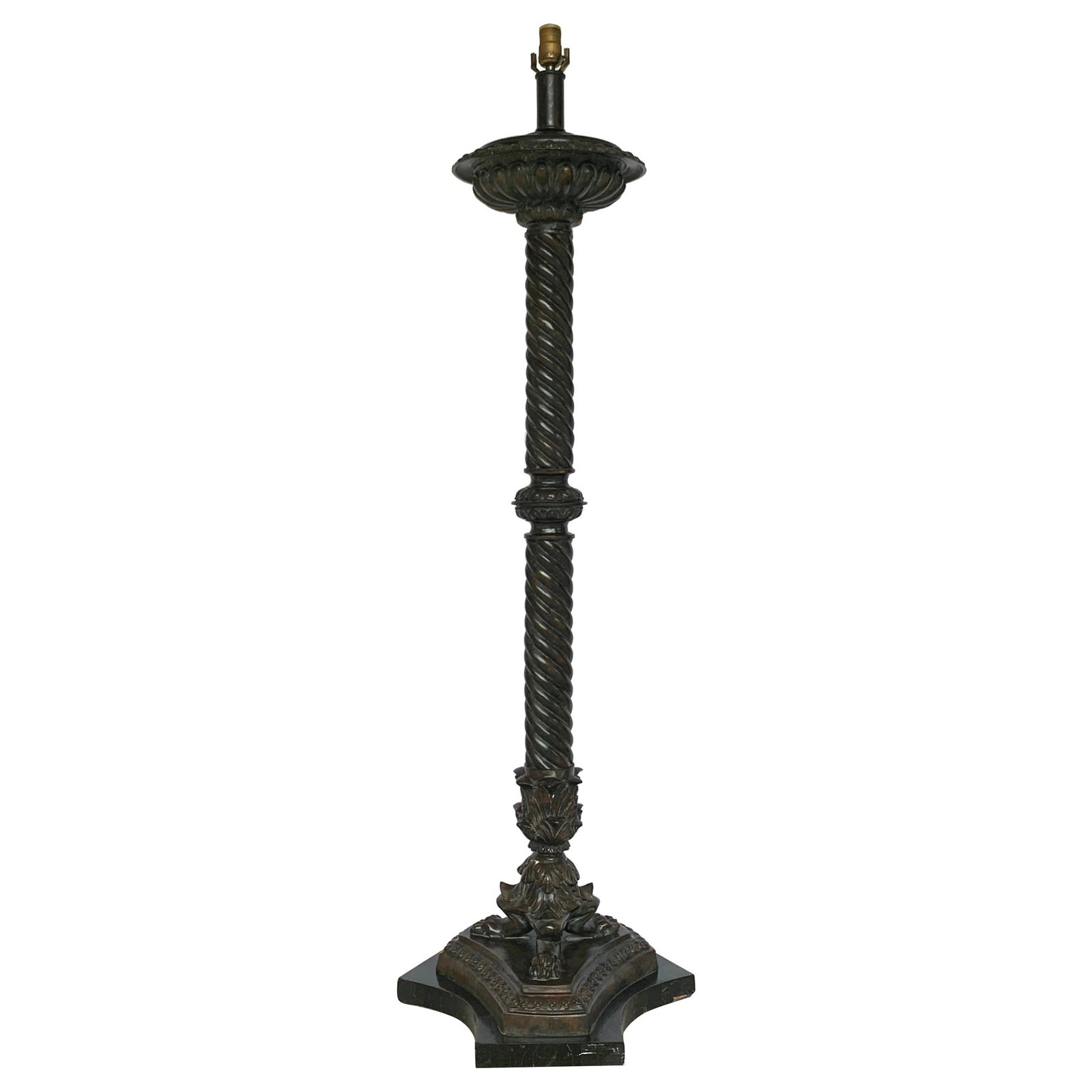 Grand Tour Style Patinated Bronze Marble Column Floor Lamp Italy: Grand Tour Style Patinated Bronze Marble Column Floor Lamp Italy This exquisite Grand Tour style floor lamp showcases a stunning combination of bronze and marble, inspired by Roman design. Standing at