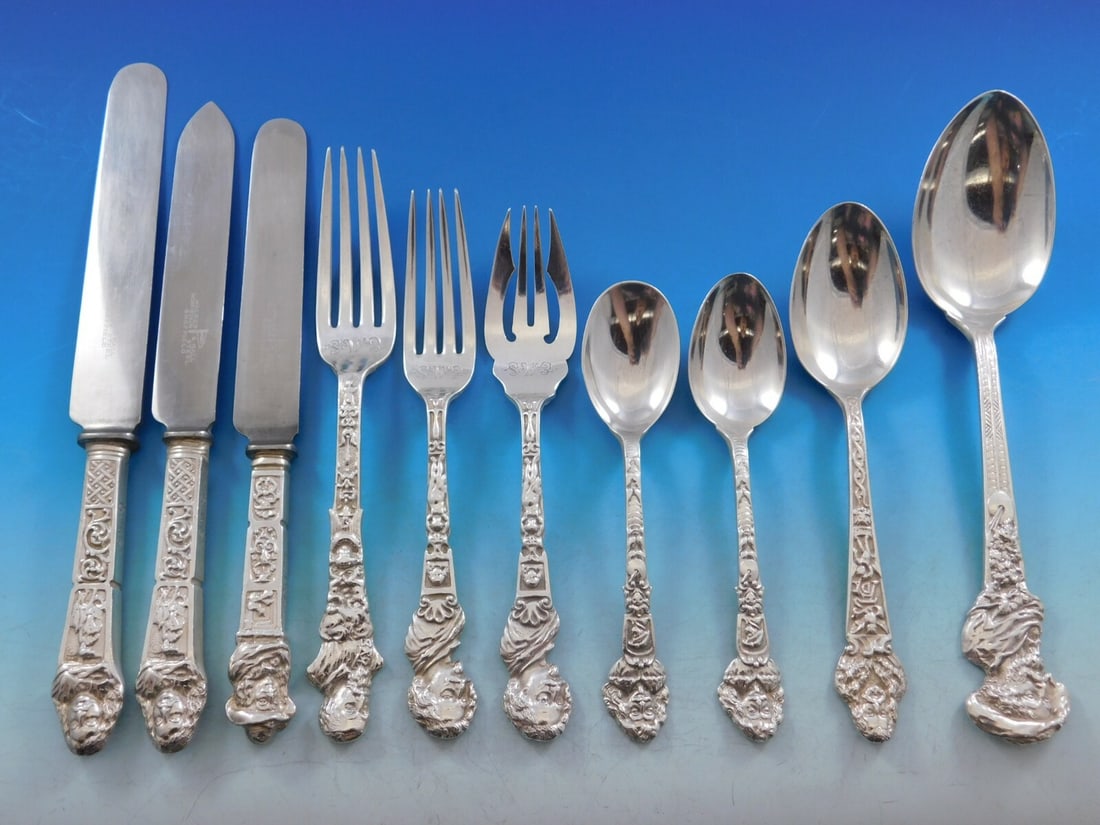 Gorham Old Masters Sterling Silver Flatware Set 122 Pieces Multi Motif: Gorham Old Masters Sterling Silver Flatware Set 122 Pieces Multi Motif Discover the exquisite Old Masters Sterling Silver Flatware Service by Gorham, a remarkable set that showcases the artistry of re