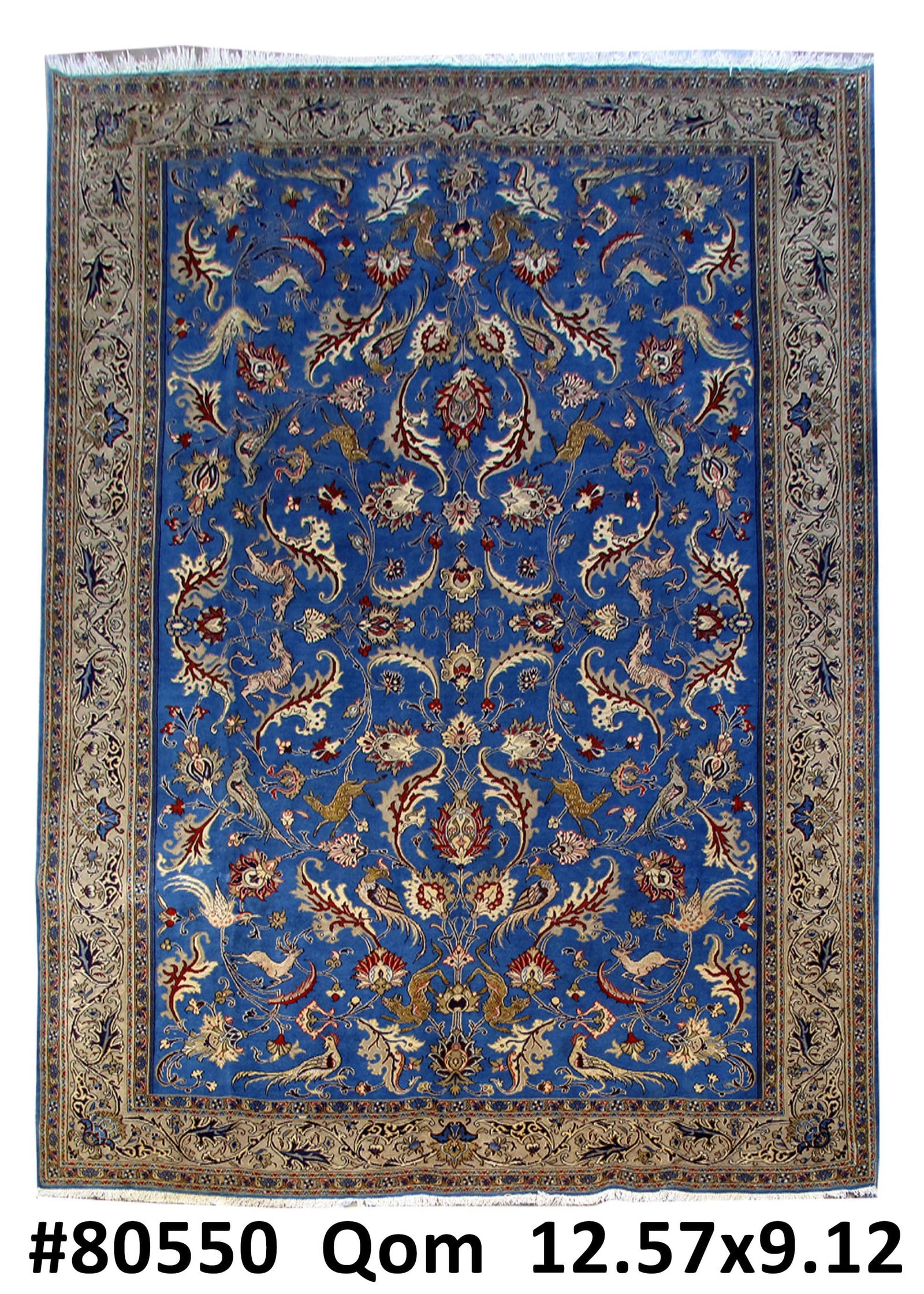 Handcrafted Blue Persian Qum Rug 9'2" x 12'7" Traditional Design: Handcrafted Blue Persian Qum Rug 9'2" x 12'7" Traditional Design Free continental US Shipping Enhance your living space with this exquisite handcrafted Blue Persian Qum Rug, meticulously created by sk