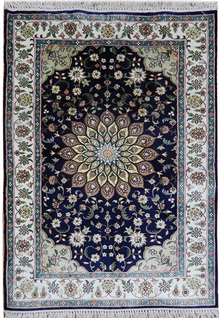 Fine Silk Handmade Rug 2.4' x 4' Crafted in China: Fine Silk Handmade Rug 2.4' x 4' Crafted in China Free continental US Shipping Enhance your living space with this exquisite Fine Silk Handmade Rug, meticulously crafted to complement any home decor.
