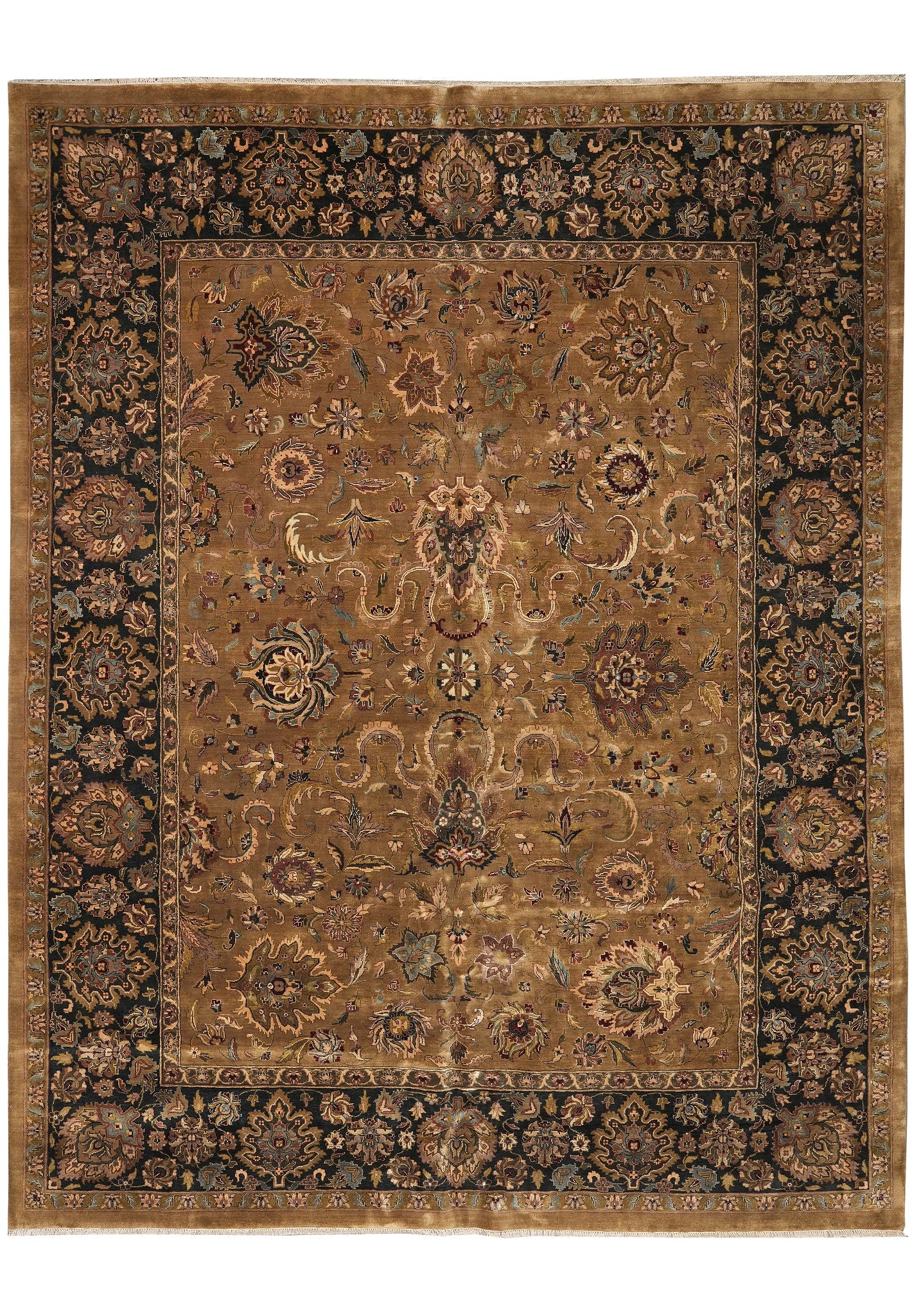 11.8 x 14.7 Handmade Jaipur Rug Olive Brown Wool Kerman Design: 11.8 x 14.7 Handmade Jaipur Rug Olive Brown Wool Kerman Design Free continental US Shipping This handmade Jaipur rug measures 11.8 x 14.7 feet and exemplifies the artistry of classic Kerman weaving. H