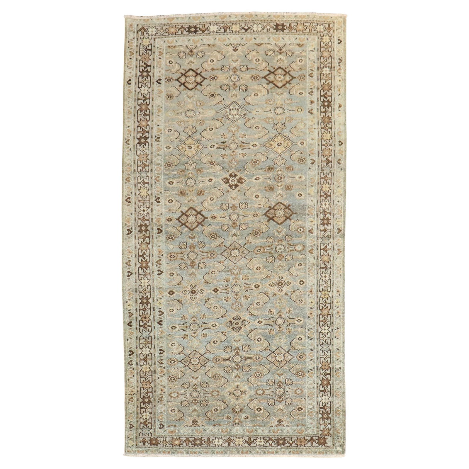 Vintage Light Blue Persian Malayer Runner Rug 39 x 74 Hand-Knotted Wool: Vintage Light Blue Persian Malayer Runner Rug 39 x 74 Hand-Knotted Wool Elevate your home decor with this exquisite Zabihi Collection Light Blue Persian Malayer Runner Rug. Crafted from high-quality w
