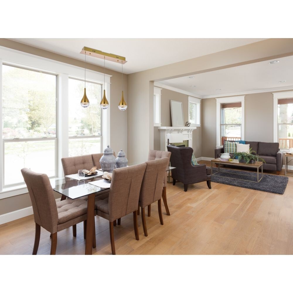 Elegant Amherst Satin Gold 3-Light Adjustable Pendant Chandelier 24in: Elegant Amherst Satin Gold 3-Light Adjustable Pendant Chandelier 24in This elegant satin gold chandelier pendant light is a stunning addition to any modern home. With a stylish raindrop shade design,