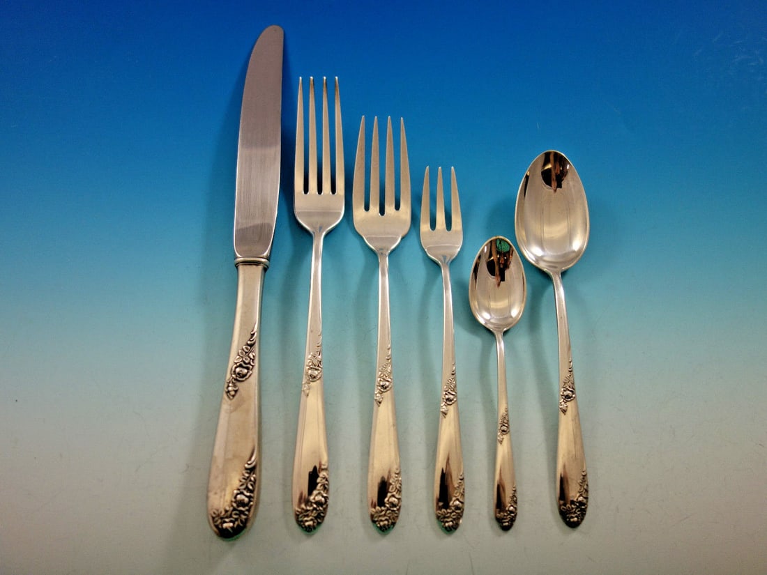 Lunt Sweetheart Rose Sterling Silver Flatware Set for 12 78 Pieces: Lunt Sweetheart Rose Sterling Silver Flatware Set for 12 78 Pieces Introducing the Sweetheart Rose Sterling Silver Flatware Set by Lunt, a stunning collection designed for 12, comprising 78 exquisite