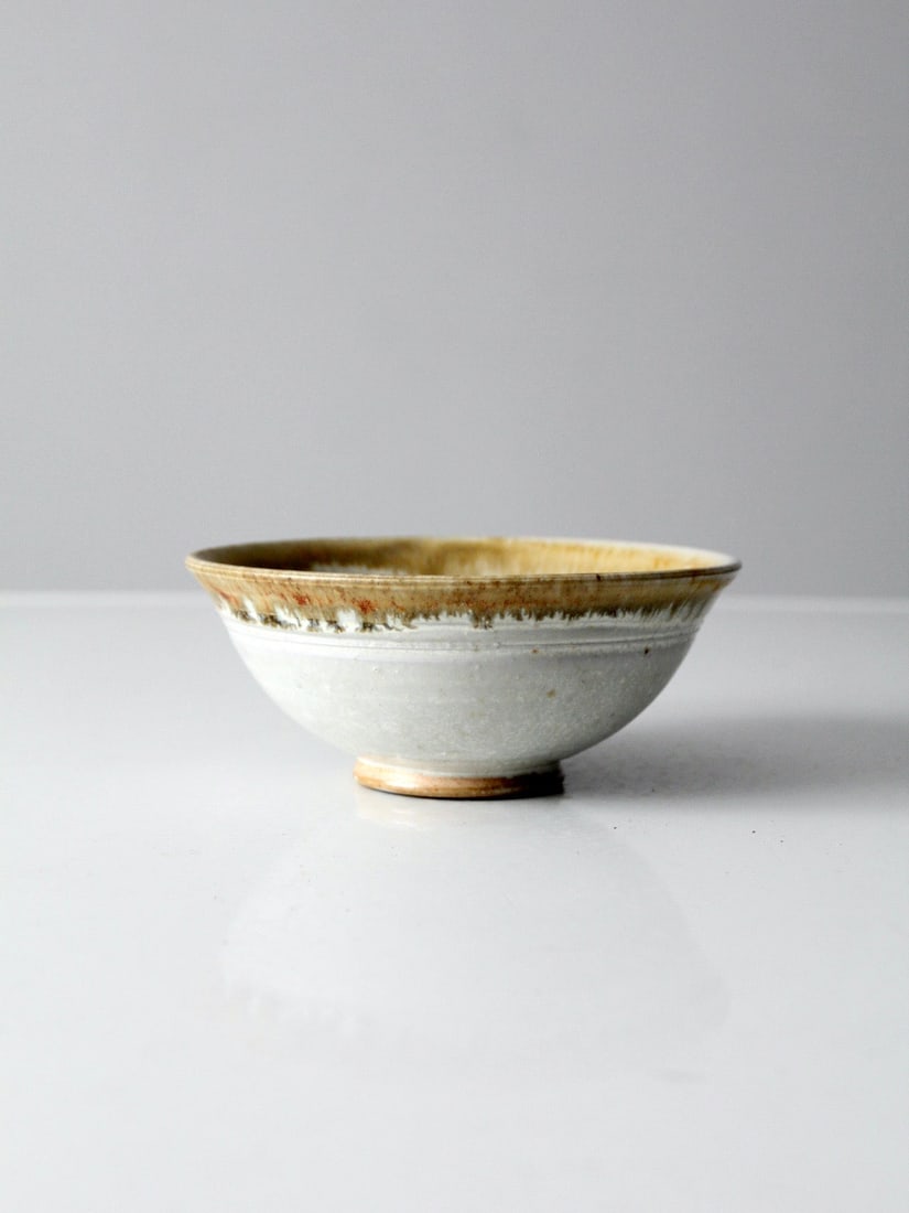 Vintage Studio Pottery Bowl Signed 3 x 6.75 Inch White Glaze (1 of 7)