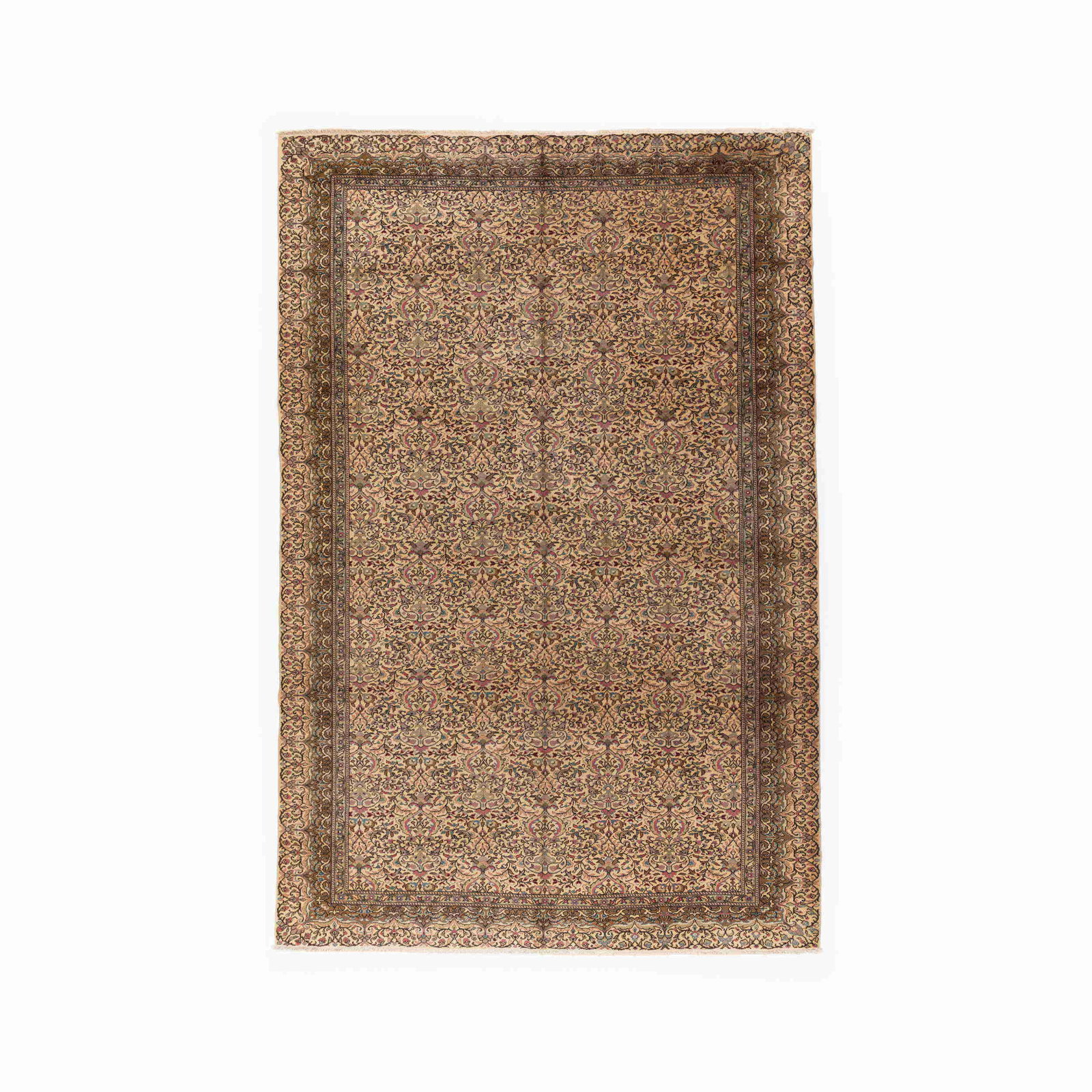 Handmade Kayseri Carpet Wool on Cotton 95.7 x 148.4 Inches: Handmade Kayseri Carpet Wool on Cotton 95.7 x 148.4 Inches Discover the beauty of this Authentic Handmade Kayseri Carpet, meticulously crafted with a blend of wool on cotton. This exquisite piece is m