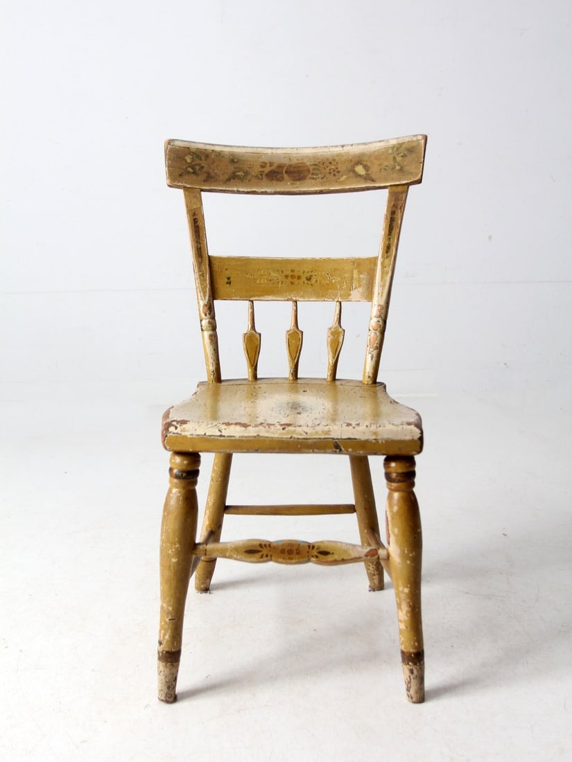 Antique Hand Painted Mustard Primitive Side Chair 1800s Rustic Farmhouse: Antique Hand Painted Mustard Primitive Side Chair 1800s Rustic Farmhouse This antique hand-painted primitive side chair dates back to the late 1800s and features a charming stencil back design. The ch