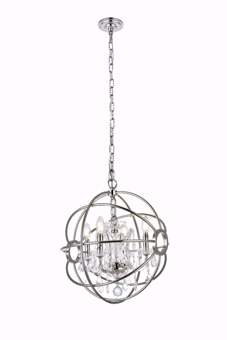 Geneva 4-Light Crystal Chandelier Pendant Polished Nickel 19.5in: Geneva 4-Light Crystal Chandelier Pendant Polished Nickel 19.5in Elevate your space with this stunning Crystal Chandelier Pendant Light Fixture, featuring a modern design and a polished nickel finish.