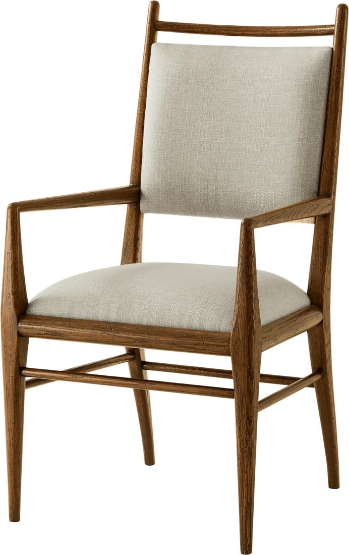 Theodore Alexander Nova Dining Arm Chair Solid Wood Dusk Finish: Theodore Alexander Nova Dining Arm Chair Solid Wood Dusk Finish Introducing the stylish Nova Dining Chair by Theodore Alexander, a perfect blend of elegance and comfort for your dining space. Crafted