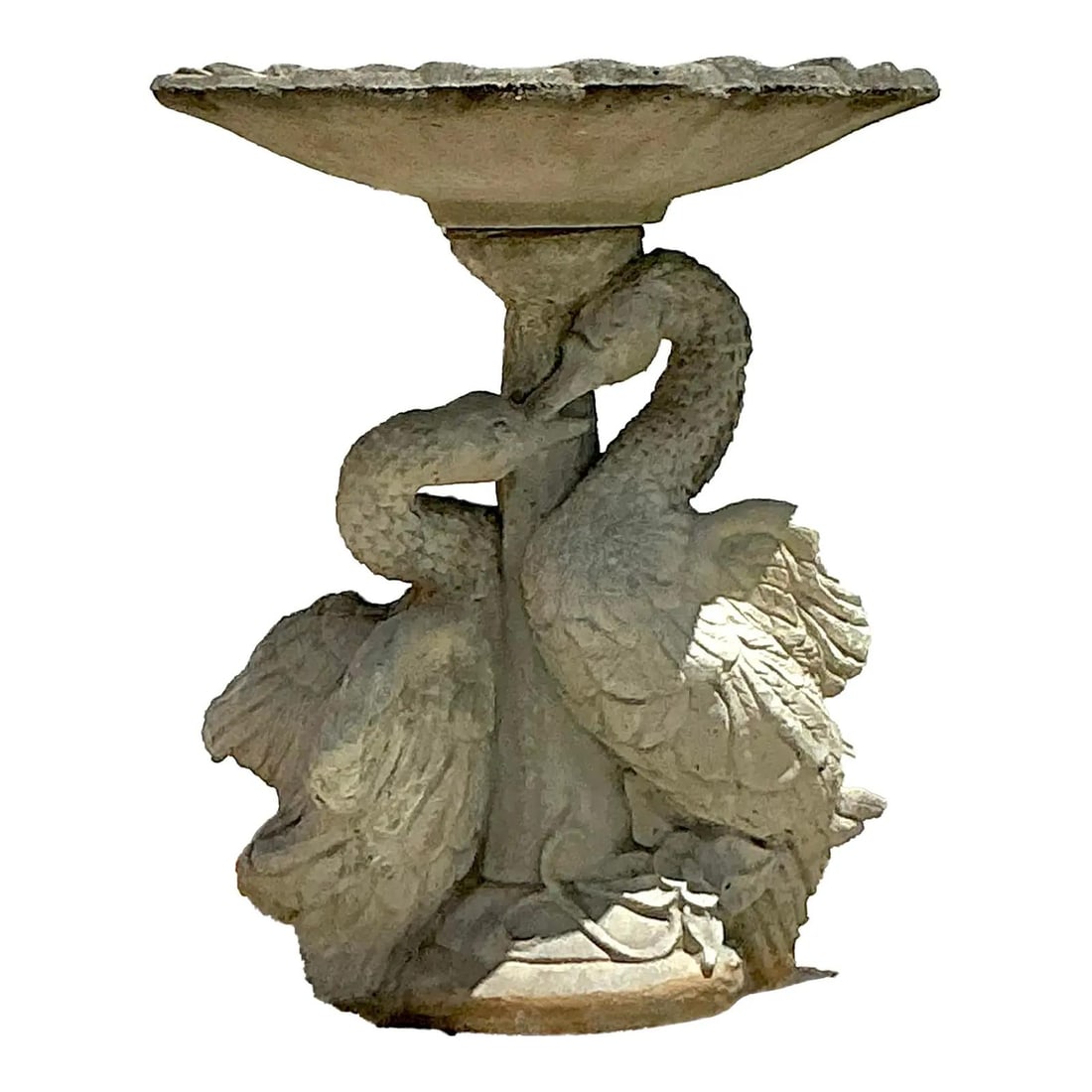 Vintage Regency Cast Concrete Swan Bird Bath Garden Decor: Vintage Regency Cast Concrete Swan Bird Bath Garden Decor Enhance your garden or outdoor area with this Vintage Regency-style cast concrete bird bath. This elegant piece features a sculptural base of