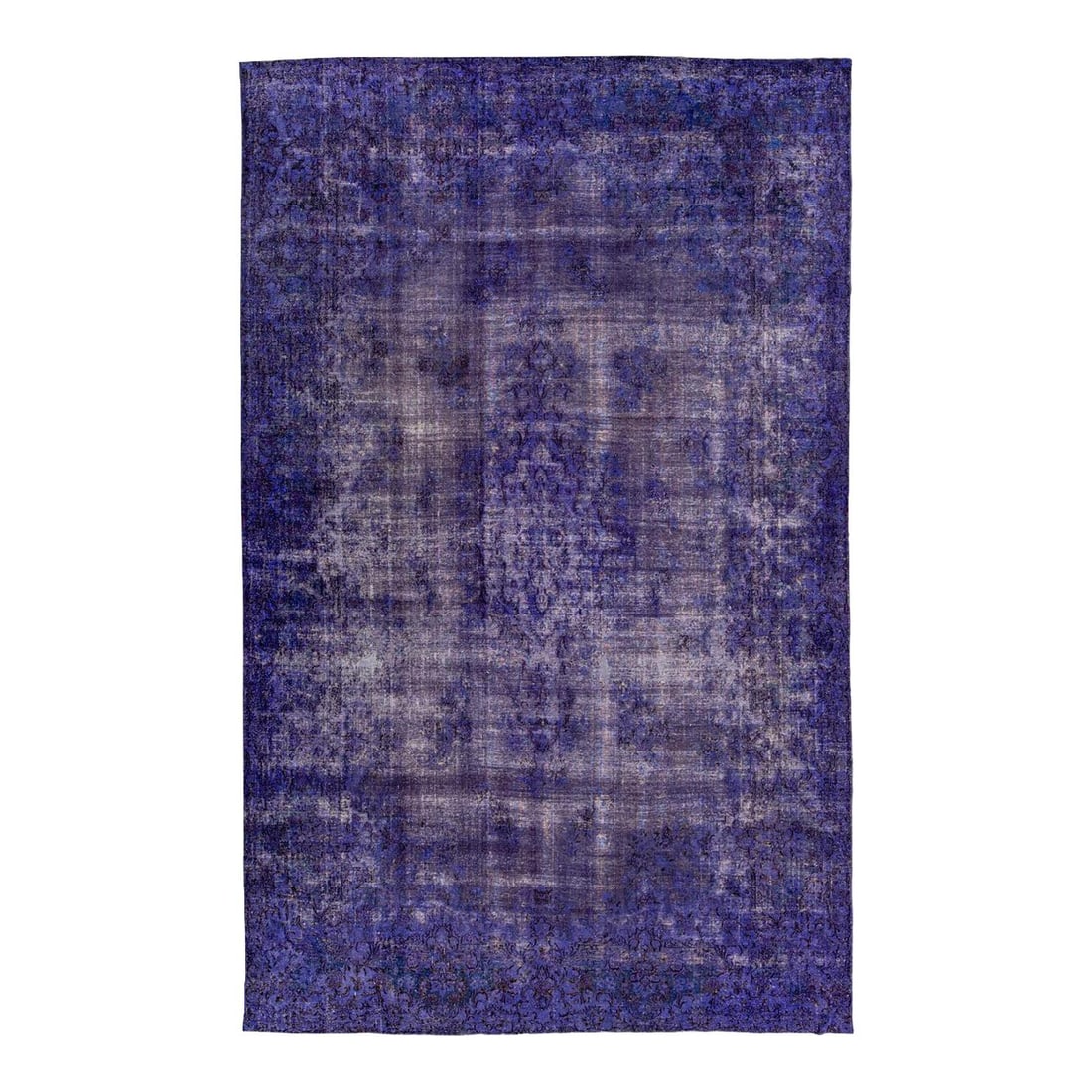 Vintage Purple Overdyed Handmade Wool Rug 9'8 x 15'7: Vintage Purple Overdyed Handmade Wool Rug 9'8 x 15'7 This stunning vintage overdyed handmade wool rug features a rich purple field adorned with an intricate all-over floral design in ivory and brown a
