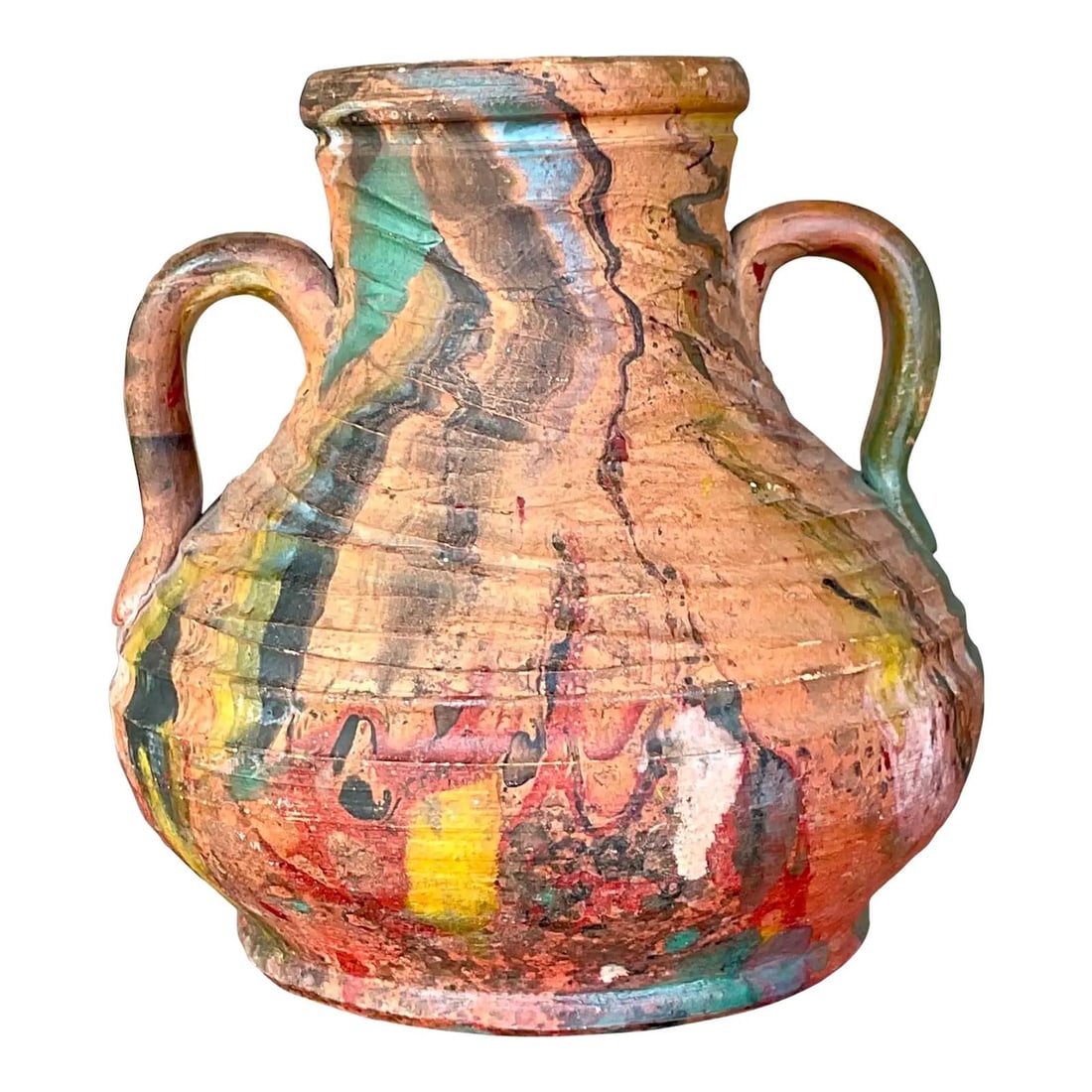 Handcrafted Multicolor Art Pottery Vase with Handles Bohemian Style (1 of 6)