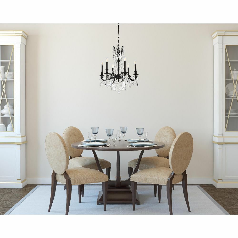 Rosalia 6-Light Empire Chandelier with Dark Bronze Finish and Royal Cut Crystals 26": Rosalia 6-Light Empire Chandelier with Dark Bronze Finish and Royal Cut Crystals 26" This is a pre-owned 6-light chandelier from the Rosalia Collection, designed for indoor use in spaces such as dinin