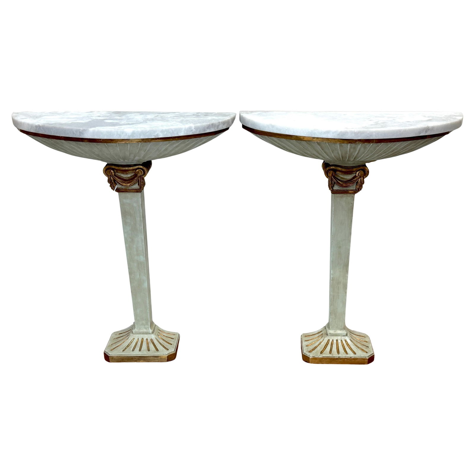 Set of 2 Pallido Neoclassical Giltwood Marble Console Tables Italy 1950s (1 of 16)