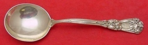 Durgin-Gorham Iris Sterling Silver Cream Soup Spoon Monogrammed 5.5": Durgin-Gorham Iris Sterling Silver Cream Soup Spoon Monogrammed 5.5" This elegant cream soup spoon is part of the Iris pattern by Durgin-Gorham, crafted from high-quality sterling silver. The spoon me