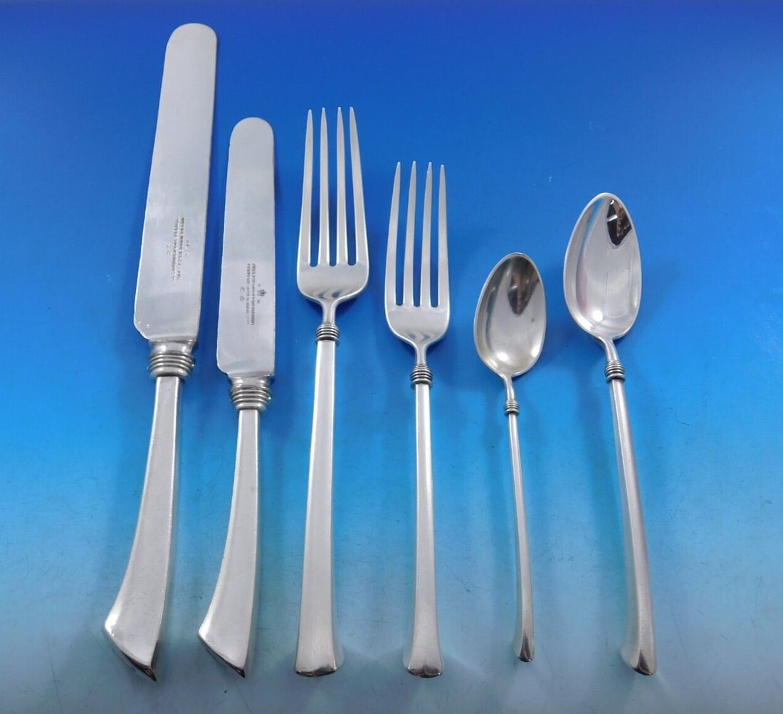Gorham Angelo Sterling Silver Flatware Set 75 pcs Rare 1870: Gorham Angelo Sterling Silver Flatware Set 75 pcs Rare 1870 Discover the exquisite Angelo by Gorham Sterling Silver Flatware Set, an exceptionally rare collection dating back to 1870. This 75-piece se