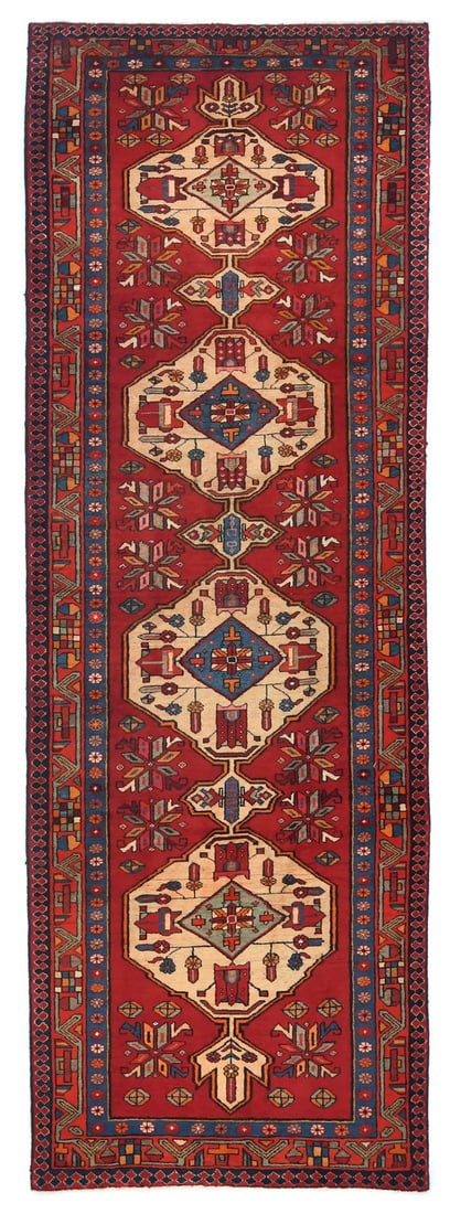 Vintage 3'5 x 10'1 Hand-Knotted Serapi Runner Rug Floral Wool: Vintage 3'5 x 10'1 Hand-Knotted Serapi Runner Rug Floral Wool Enhance your space with this stunning vintage floral Serapi runner rug, perfect for hallways, kitchens, or bedrooms. Measuring 3'5" x 10'1