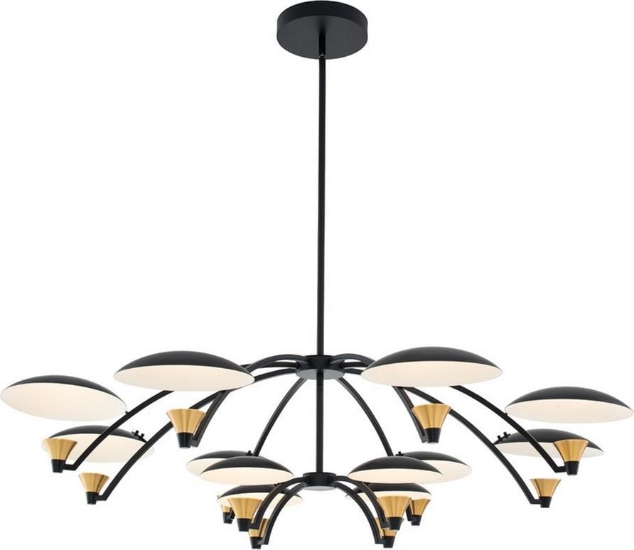 Kalco Redding 2-Tier LED Chandelier Matte Black Brass Accent: Kalco Redding 2-Tier LED Chandelier Matte Black Brass Accent Elevate your space with the 2-Tier Redding LED Chandelier, a stunning blend of classic design and modern functionality. This chandelier fea