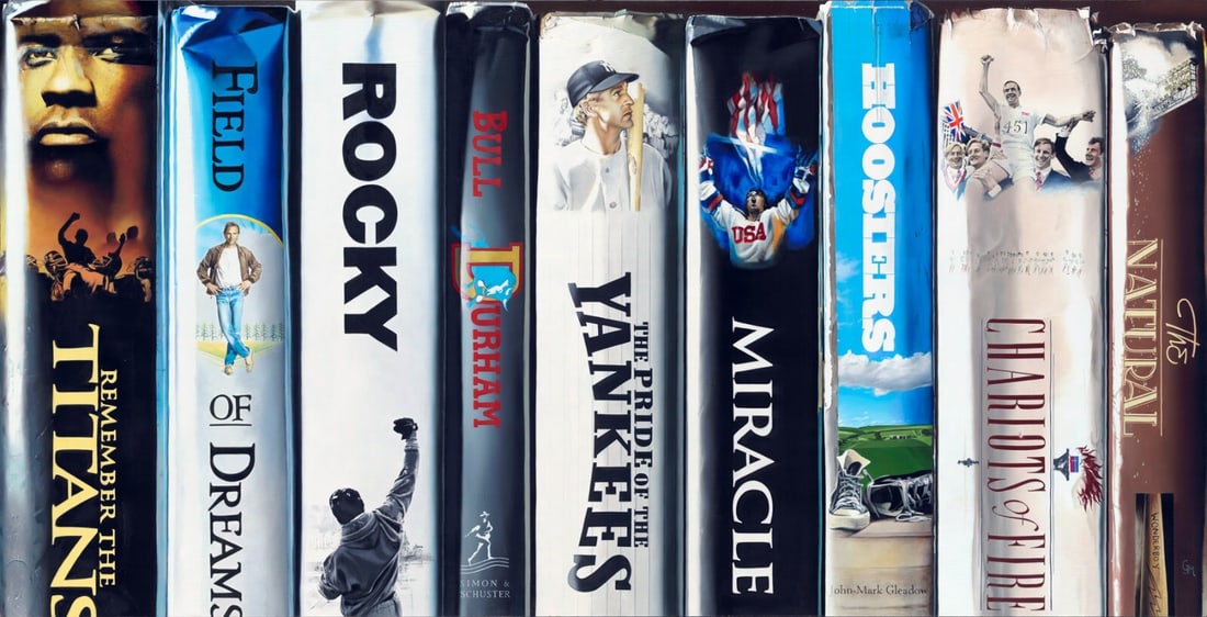 John-Mark Gleadow Great Sports Movies Signed Limited Edition Giclee Canvas Print: John-Mark Gleadow Great Sports Movies Signed Limited Edition Giclee Canvas Print This stunning limited edition giclee on canvas titled 'Great Sports Movies' by artist John-Mark Gleadow showcases a hyp