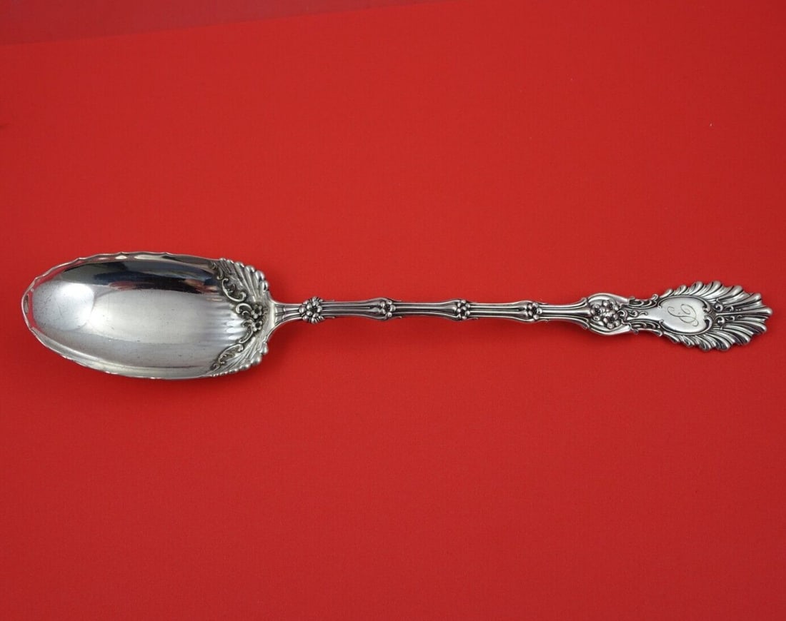 Whiting Radiant Sterling Silver 11 3/4" Stuffing Spoon: Whiting Radiant Sterling Silver 11 3/4" Stuffing Spoon This exquisite serving spoon is a sterling silver stuffing spoon from the renowned Radiant pattern by Whiting, dating back to 1850-1899. Measurin