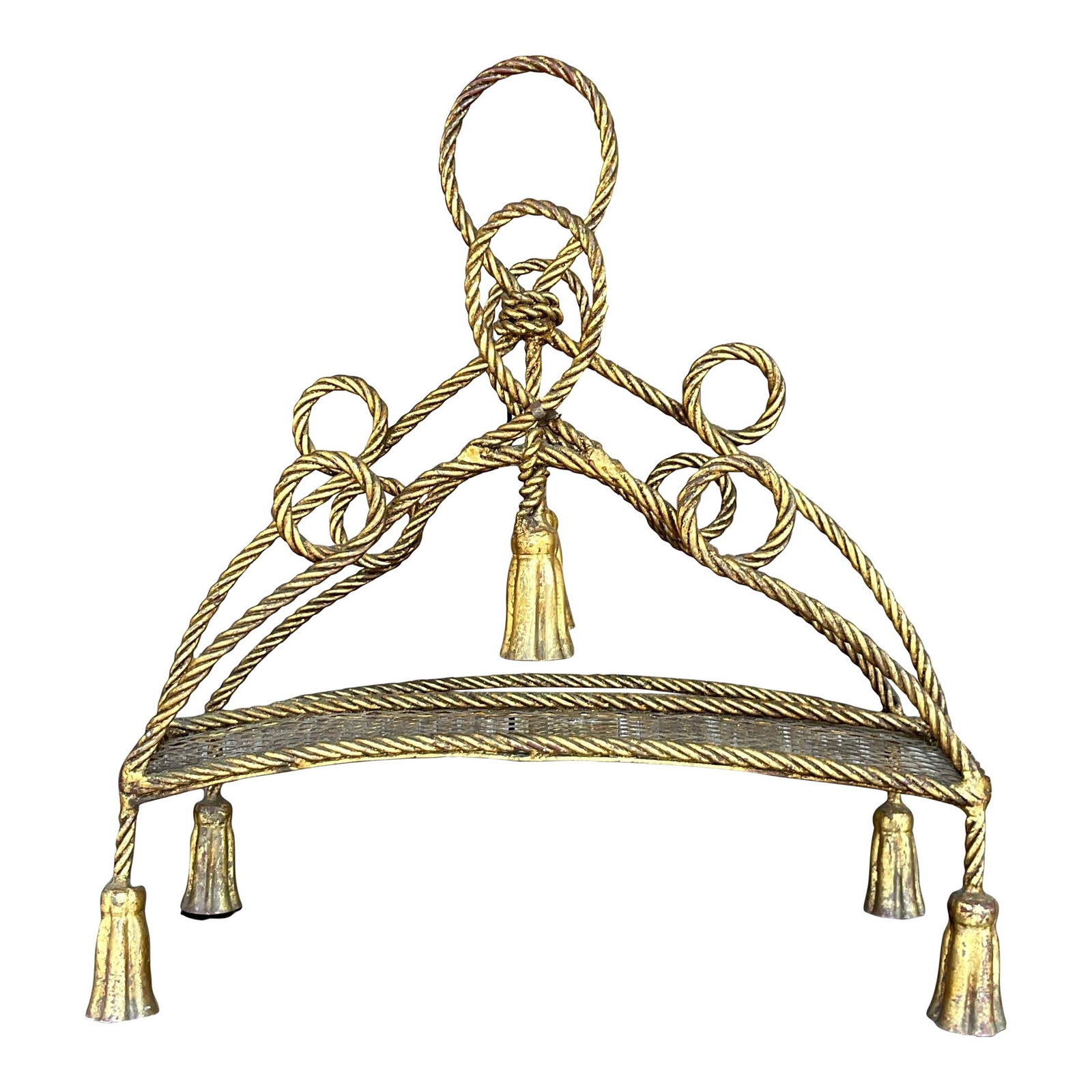 Vintage Regency Brass Twisted Tassel Newspaper Holder 20in: Vintage Regency Brass Twisted Tassel Newspaper Holder 20in Discover the Vintage Regency Twisted Tassel Newspaper Holder, a decorative piece that embodies the luxurious style of the Regency era. This c