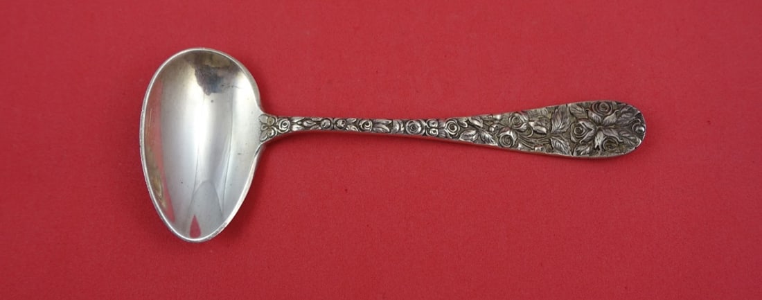 Sterling Silver Medicine Spoon Baltimore Rose Pattern 5 3/8 Inch: Sterling Silver Medicine Spoon Baltimore Rose Pattern 5 3/8 Inch This is a sterling silver medicine spoon in the Baltimore Rose pattern by Schofield. The spoon measures 5 3/8 inches in length, is not