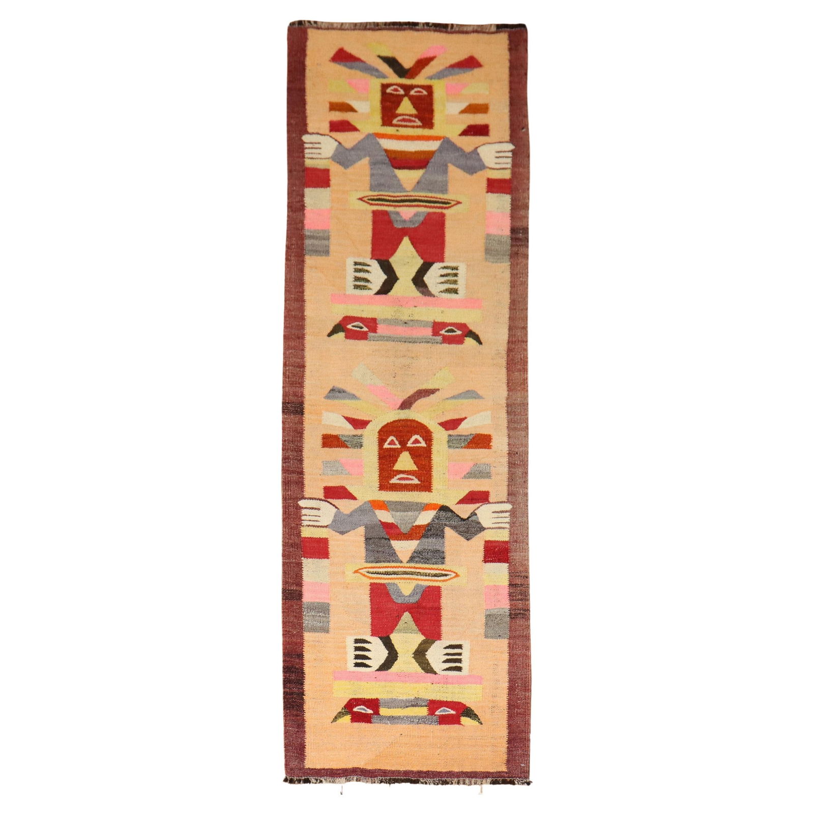 Unique Mid-20th Century North African Wool Kilim Runner 24 x 74 in: Unique Mid-20th Century North African Wool Kilim Runner 24 x 74 in Discover the beauty of this Zabihi Collection Pictorial Buddhist North African Kilim Runner, a rare one-of-a-kind piece from the mid-