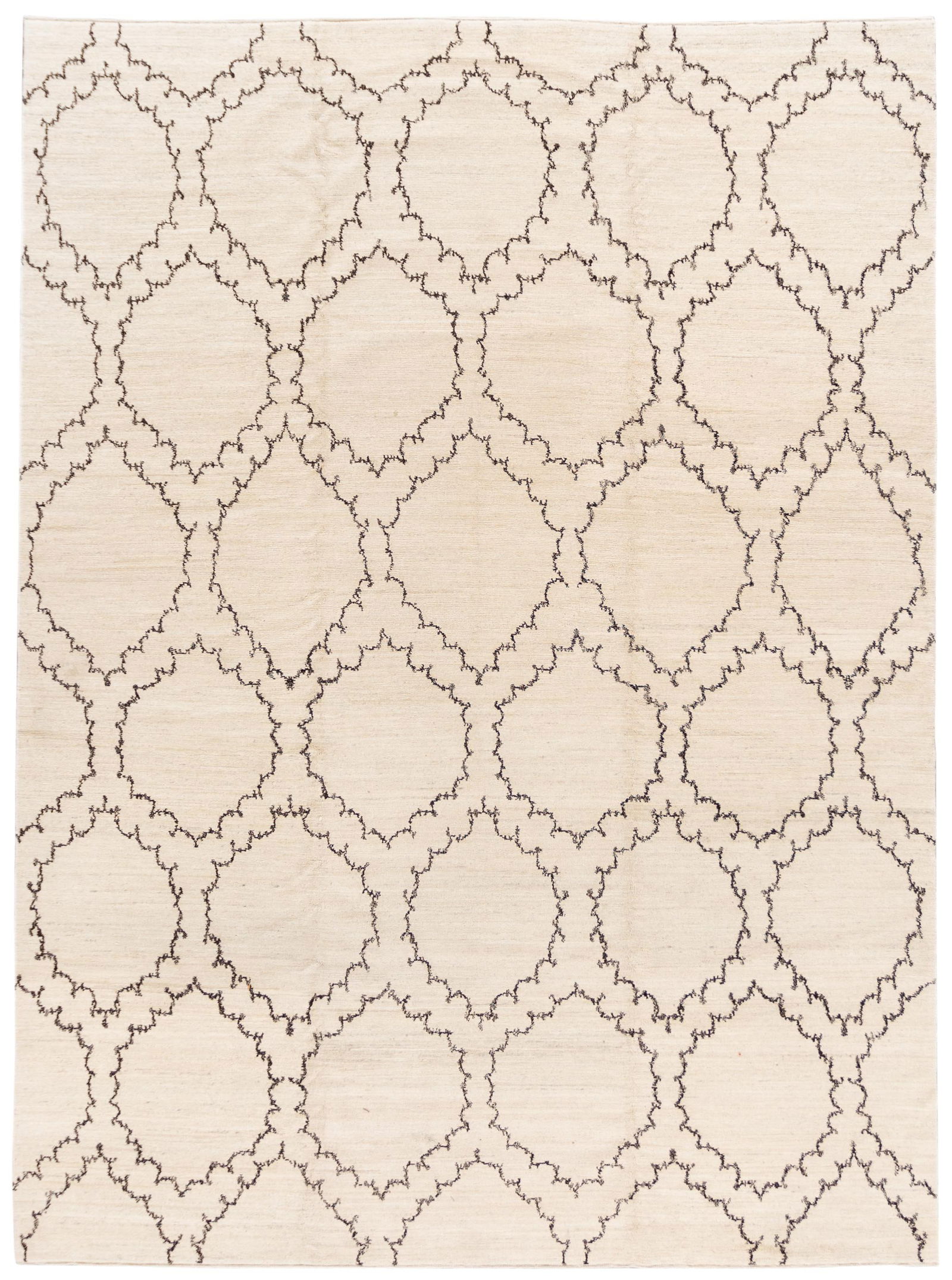 Hand-Knotted Contemporary Tibetan Wool Rug 9'2 x 12'6 Black Ivory Design: Hand-Knotted Contemporary Tibetan Wool Rug 9'2 x 12'6 Black Ivory Design This exquisite hand-knotted 21st Century Contemporary Tibetan Wool Rug features a striking ivory field adorned with an allover