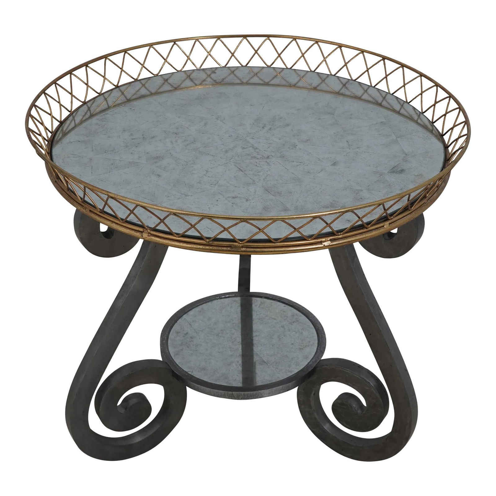 European Crossroads Modern Lamp Table with Distressed Mirror Top: European Crossroads Modern Lamp Table with Distressed Mirror Top This exquisite John Richard Modern Design Lamp Table combines quality craftsmanship with elegant aesthetics. Featuring a distressed mir