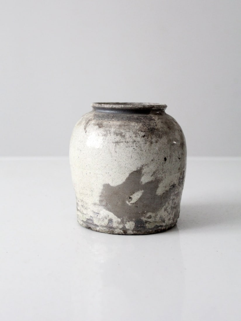 Handmade Vintage Studio Pottery Ginger Jar Vase Gray White Glaze 5" (1 of 9)