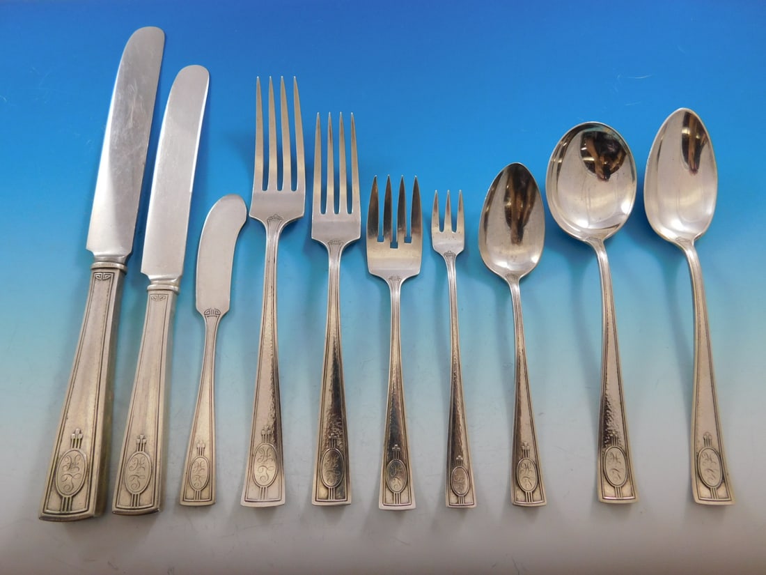 Carthage by Wallace 124 Pcs Sterling Silver Flatware Set for 12 with Vintage Chest (1 of 9)