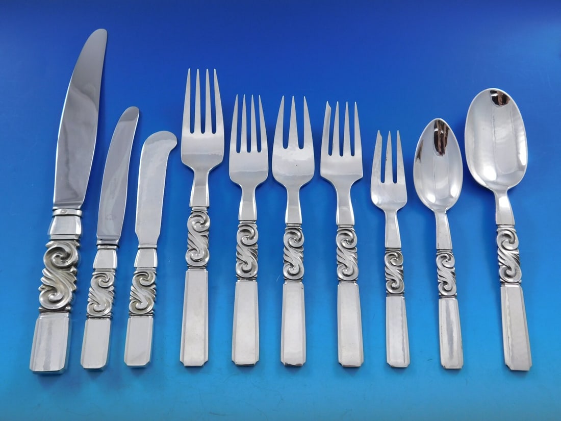 Georg Jensen Scroll Sterling Silver Flatware Set 133 Pieces (1 of 12)